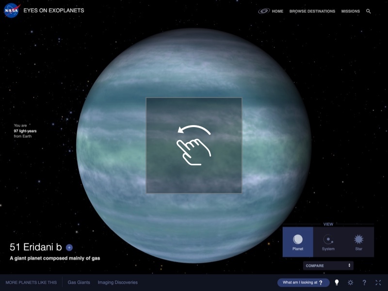 Screengrab of planet in Eyes on Exoplanets interactive.