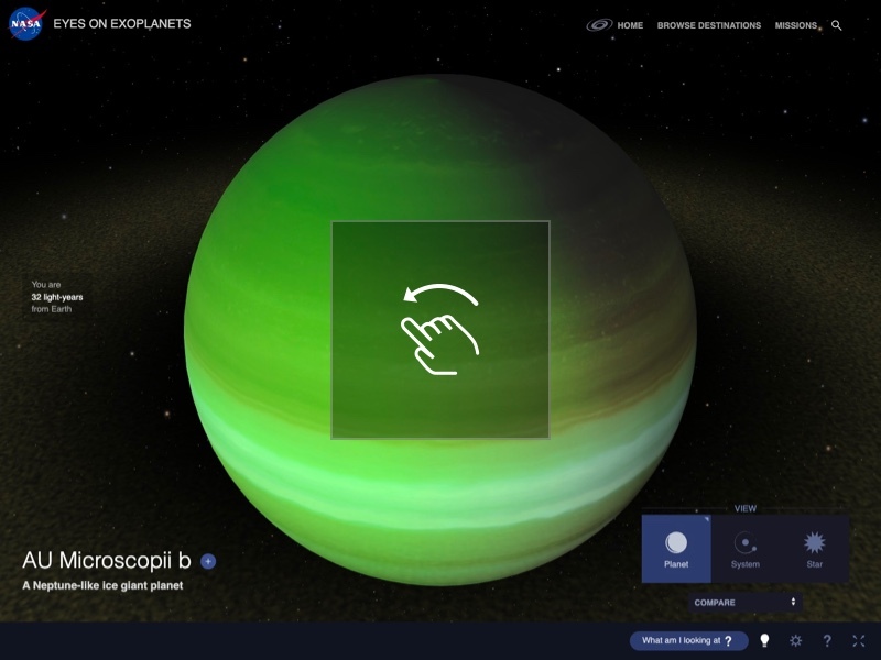 Screengrab of planet in Eyes on Exoplanets interactive.