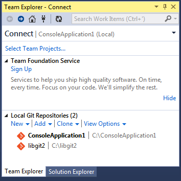 Connecting to a Git repository from Team Explorer