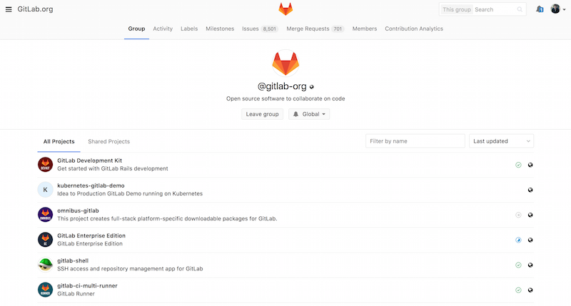 GitLab 组管理界面。