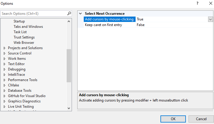 Select Next Occurrence Options dialog