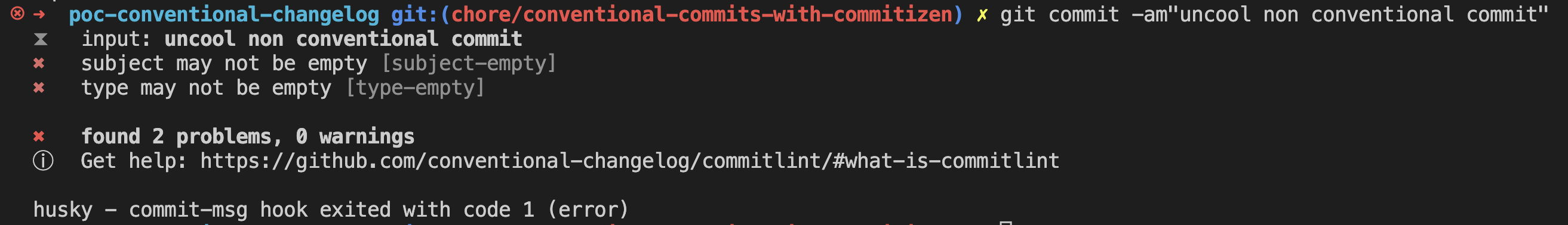 commitlint validation error