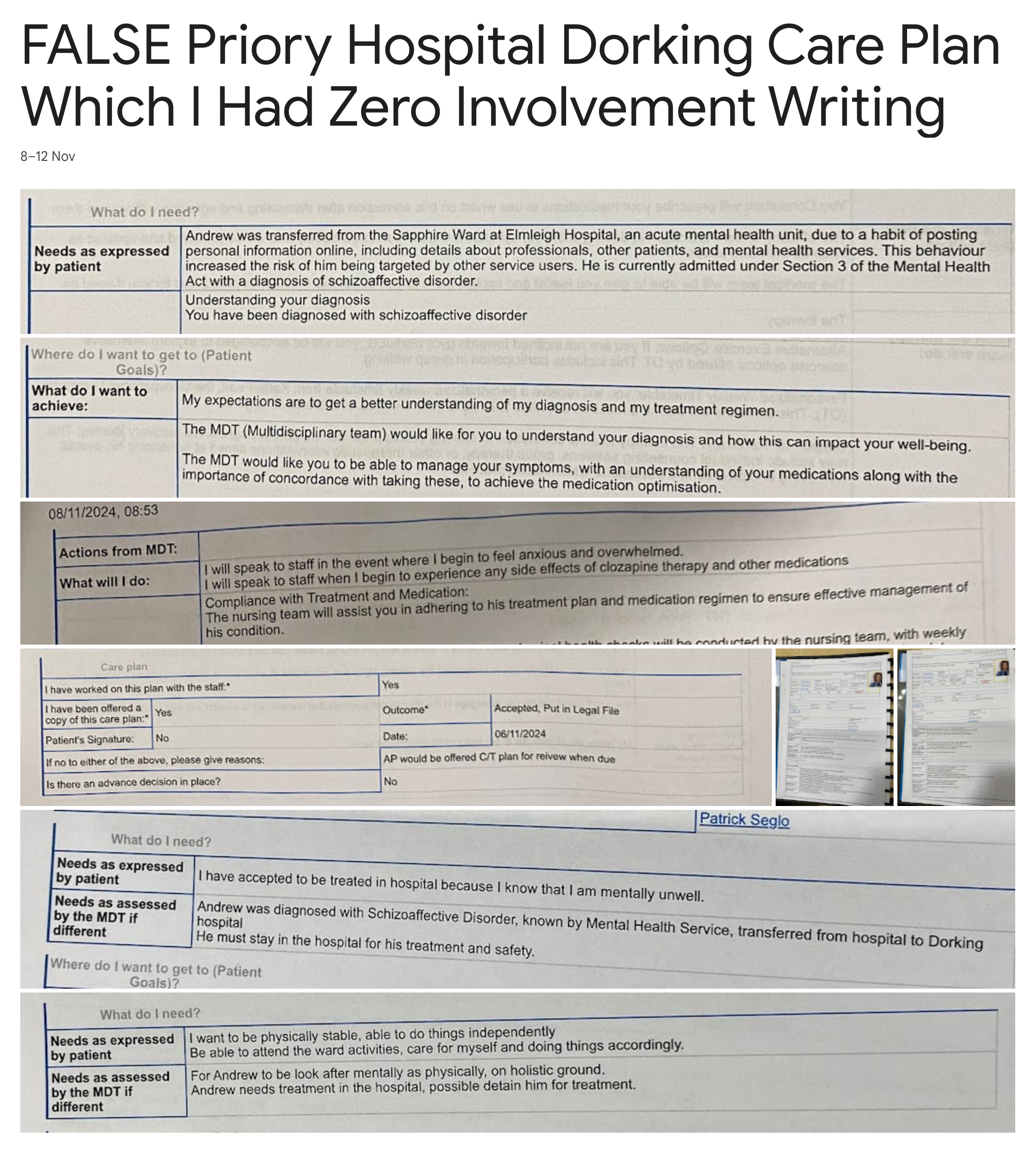 False Priory Hospital Care Plan