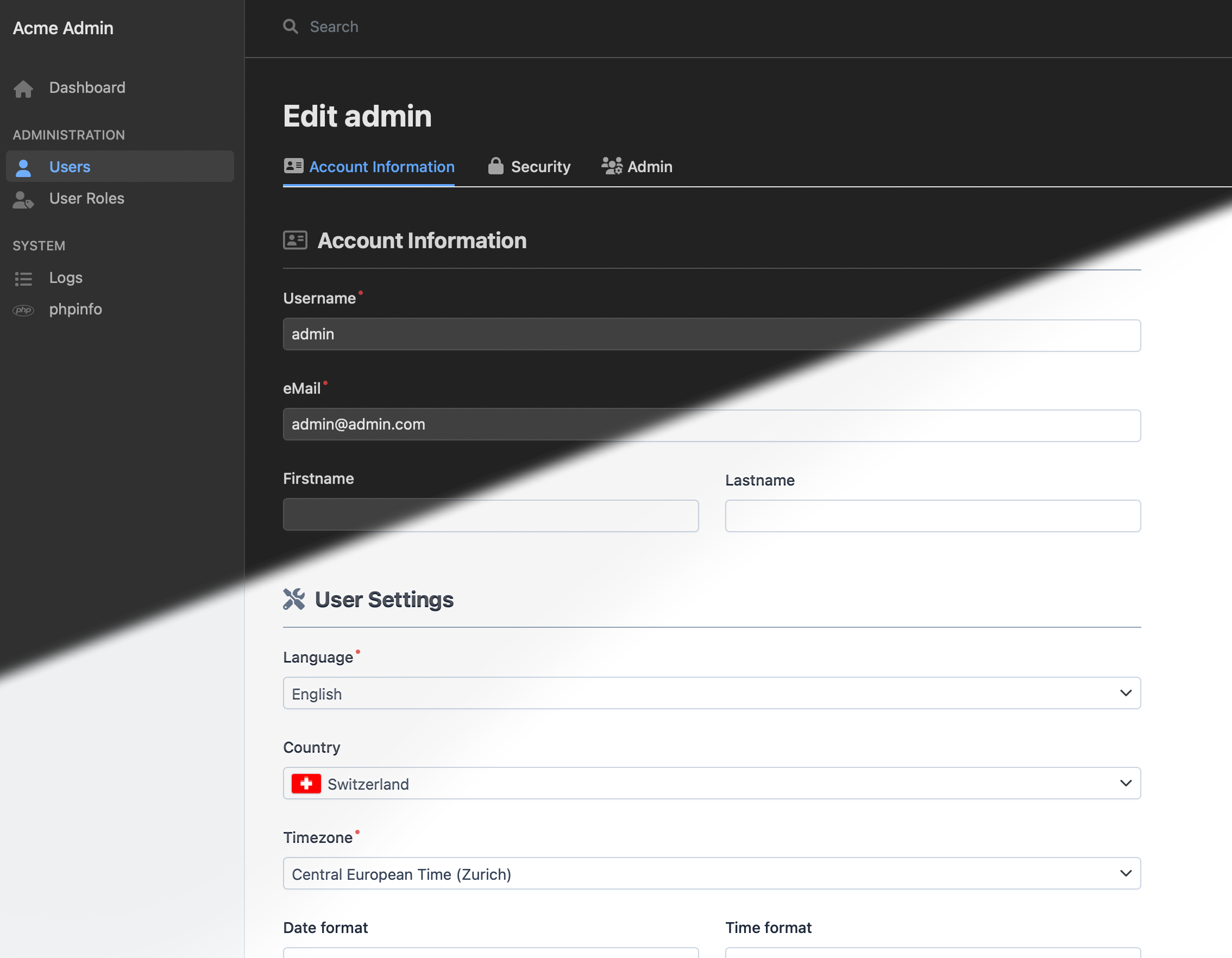 Easyadmin with light and dark mode