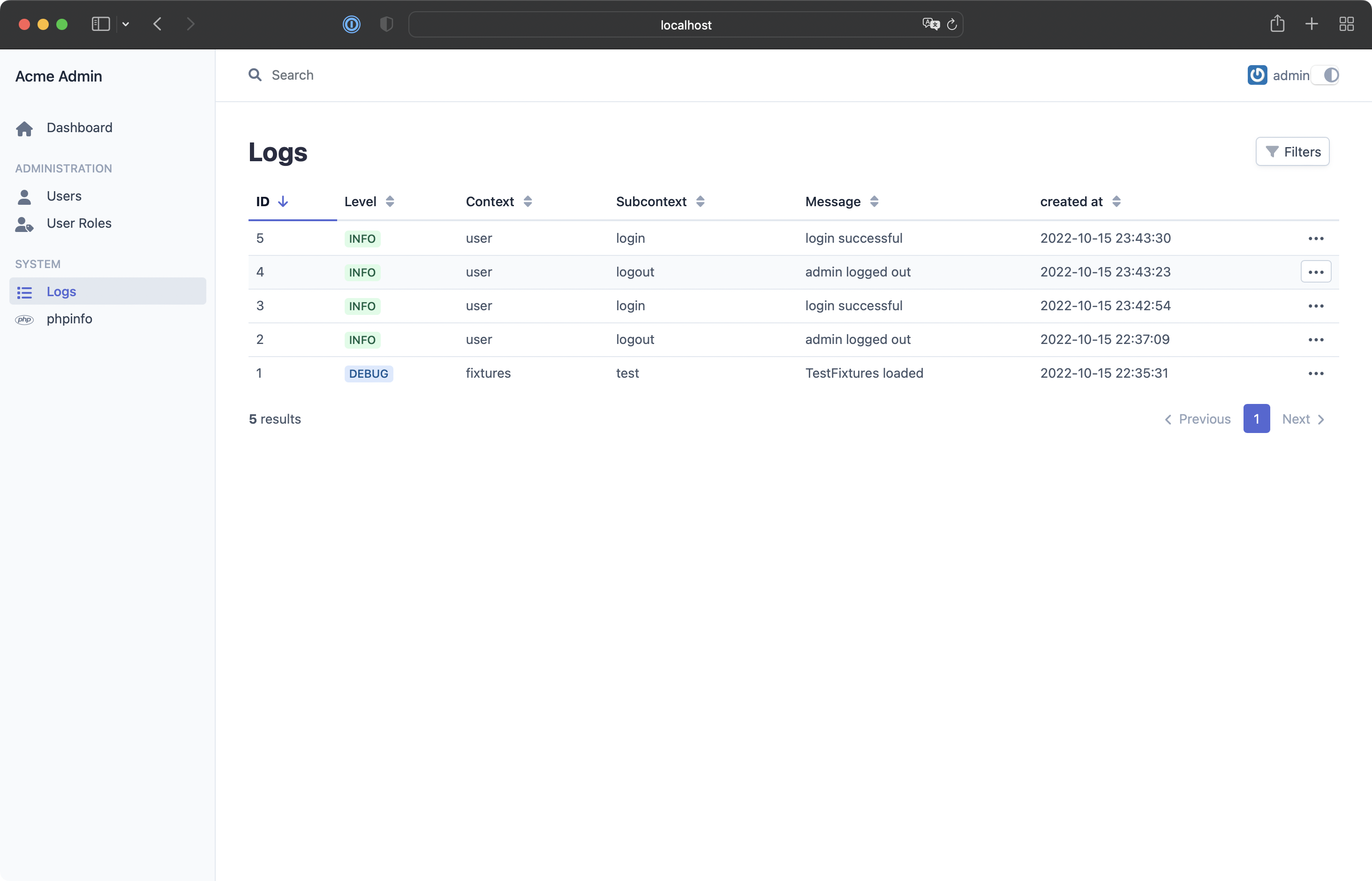 simple user event logging