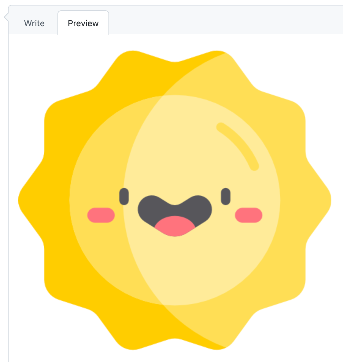 Screenshot of the "Preview" tab of a {% data variables.product.prodname_dotcom %} comment, in light mode. An image of a smiling sun fills the box.