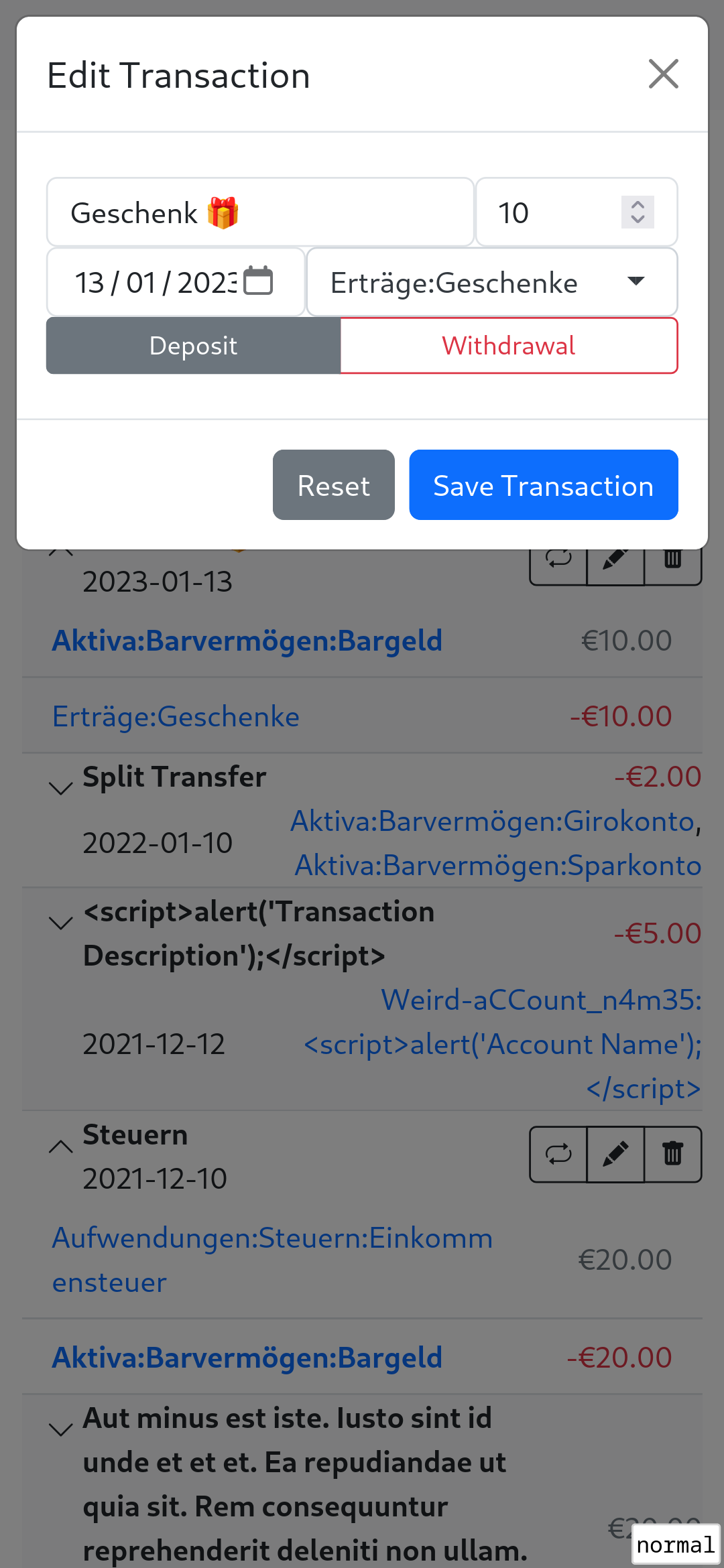 Edit transaction