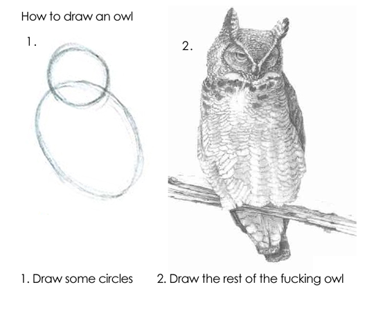 Drawing the owl illustration in "just" two easy steps