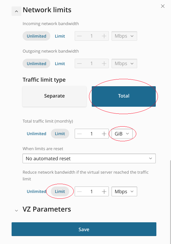 Plan traffic limit required options