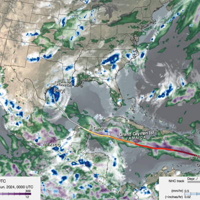 Screenshot of IMERG animation of Hurricane Beryl