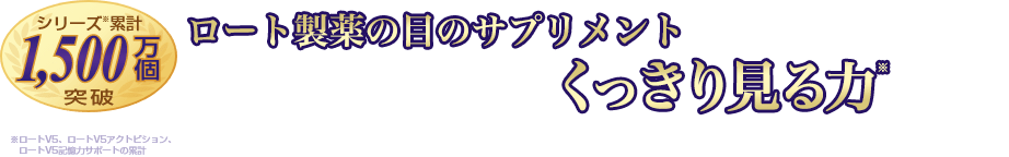 累計1,500万個突破（2024年6月末時点出荷実績）※ロートV5、ロートV5アクトビション、ロートV5記憶力サポートの累計 ロート製薬の目のサプリメントぼやけ・かすみを軽減し、くっきり見る力※を改善！ ※コントラスト感度
