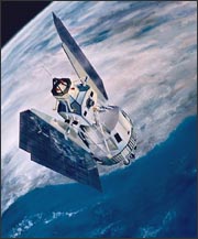 Artist’s conception of Landsat 2 satellite in orbit.