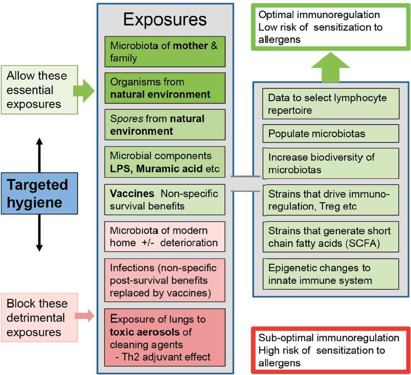 Essential microbial exposures and nonessential or detrimental exposures