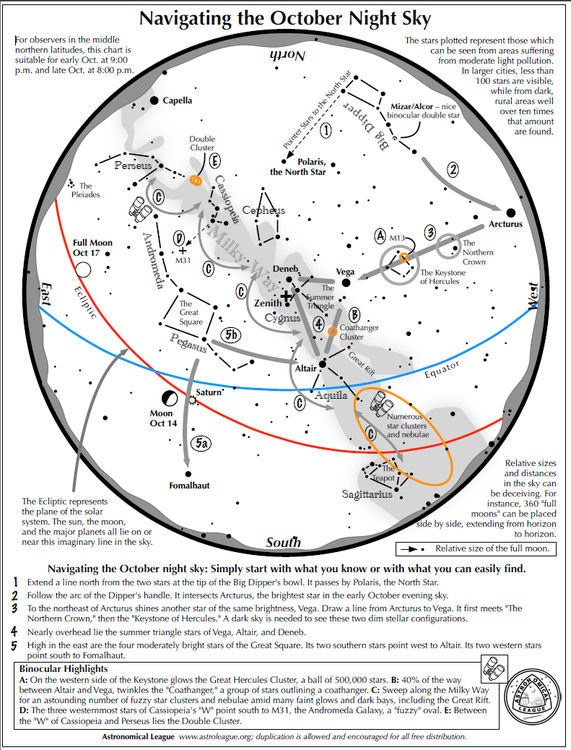 Navigating the Night Sky for October 2024 - Monthly Star Maps from the Astronomical League