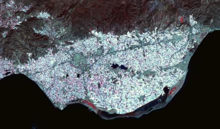 NASA's Terra spacecraft shows Poniente Almeriense in Almeria, Spain, also known as the Sea of Plastic due to the multitude of greenhouses that cover the area.