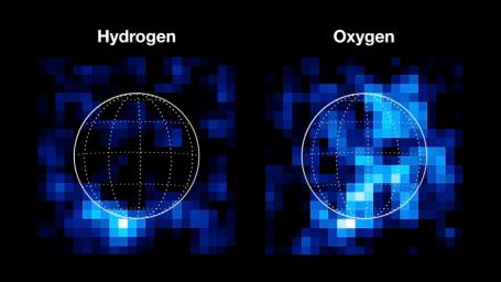 Ultraviolet observations made by NASA's Hubble Space Telescope in 2012 illustrate two key elements in the thin atmosphere of Jupiter's moon Europa: hydrogen and oxygen.