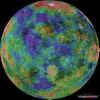 The hemispheric view of Venus, as revealed by more than a decade of radar investigations culminating in NASA's 1990-1994 Magellan mission, is centered at 0 degrees east longitude. 