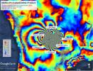 The NASA-supported ARIA project created this false-color map of ground movement resulting from the Mauna Loa volcano eruption in Hawaii. Surface displacements are depicted as colored fringes.