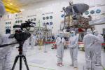 Members of the media visited a clean room at JPL April 11 to get a close-up look at NASA's Europa Clipper spacecraft. The spacecraft is expected to launch in October 2024 to the Jupiter system, where it will study the ice-encased moon Europa.