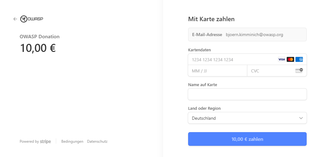 Stripe page for an OWASP donation