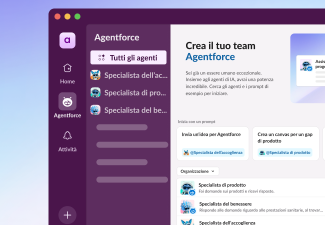 Interfaccia utente di Slack che mostra un repository di agenti.