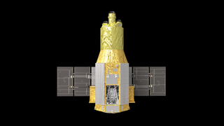 XRISM turntable animations, available both as 4K/30 and 60 fps movies and as frames. The exposed tank behind the truss structure on the side opposite the solar panels houses the Resolve instrument.Credit: NASA's Goddard Space Flight Center Conceptual Image Lab