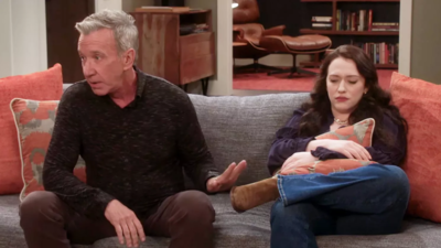 Kat Dennings is 'crawling home broke' after giving TV father Tim Allen the 'Double Bird' in ABC's Shifting Gears trailer