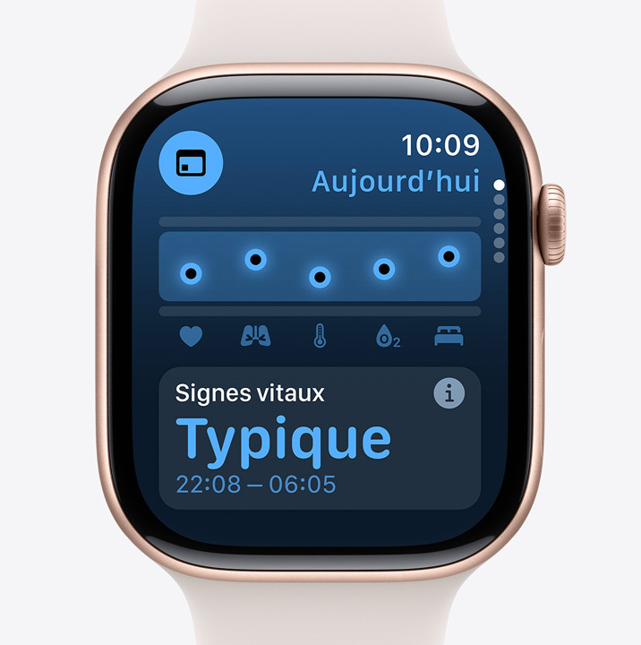 Une vue de l’Apple Watch Series 10 indiquant que les données recueillies pendant la nuit sont habituelles.