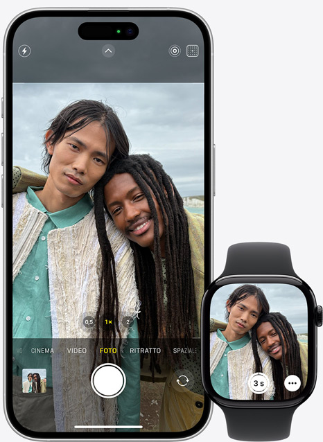 La stessa chiamata in arrivo su un iPhone 15 e su un Apple Watch