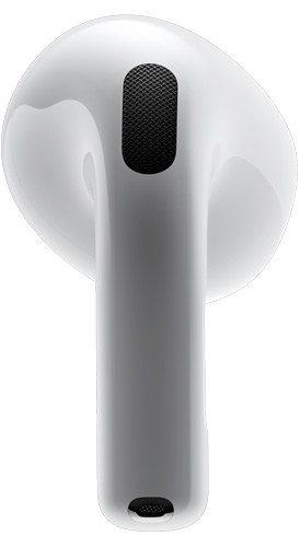 AirPods 4 rāda AirPod no aizmugures.