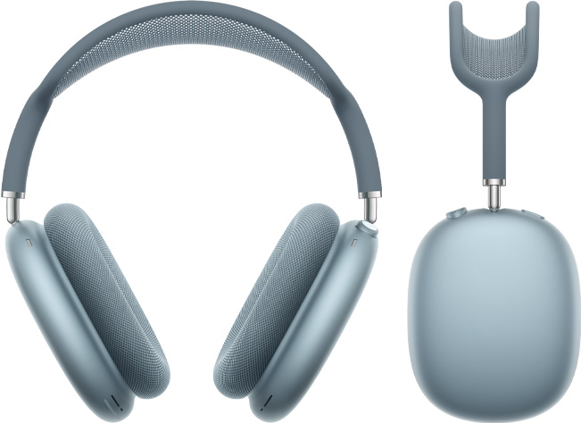 Abbildung der AirPods Max in Blau von vorne und von der Seite