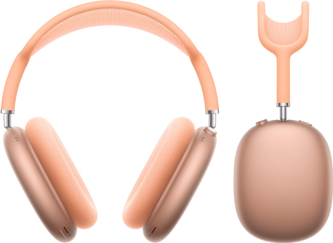 Abbildung der AirPods Max in Orange von vorne und von der Seite