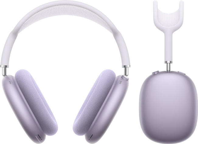 Abbildung der AirPods Max in Violett von vorne und von der Seite