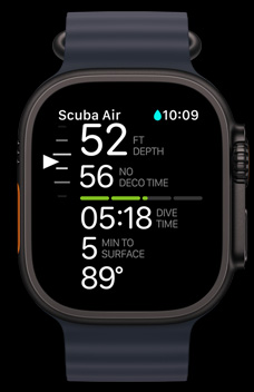 Appen Oceanic+ vist på Apple Watch Ultra 2.