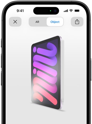 iPad mini z przyczepionym Apple Pencil Pro oglądany w AR za pomocą iPhone’a