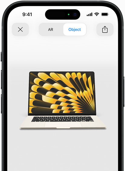 En forhåndstitt på MacBook Air i stjerneskinn, vist i utvidet virkelighet på en iPhone