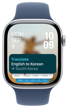 An Apple Watch screen displaying the Translate app widget in the Smart Stack.