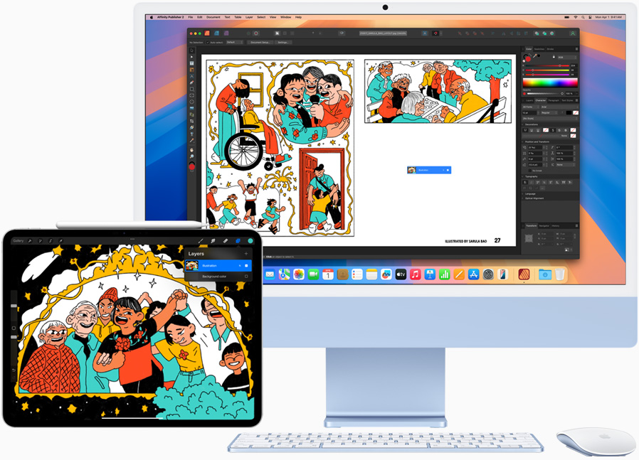 Một chiếc iPad Pro 12,9 inch và iMac cho thấy một người dùng đang làm việc trong một dự án sáng tạo. Dự án chính ở trên iMac, và họ đang sử dụng iPad như một màn hình thứ hai.