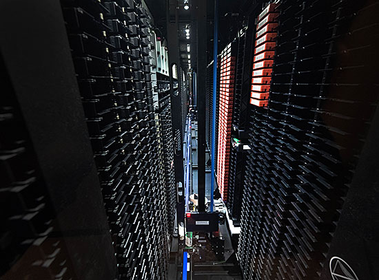 A view inside a storage rack