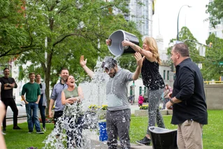 Man participating in Ice Bucket Challenge