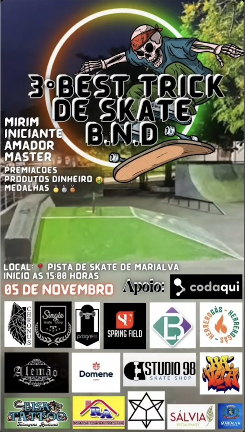 Imagem com informações do campeonato de Skate em Marialva