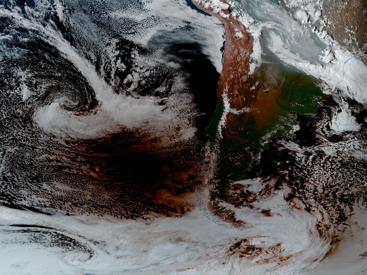 GeoColor image of an annular solar eclipse over the South Pacific Ocean and southern South America on 2 October 2024 at 20:00UTC from the ABI instrument aboard the GOES-East sateliite