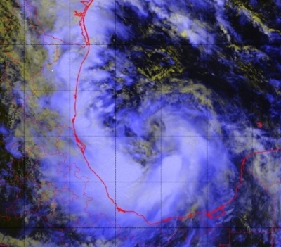 This nighttime visible image created with data from the VIIRS instrument shows Tropical Storm Alberto in the Gulf of Mexico on June 20, 2024.