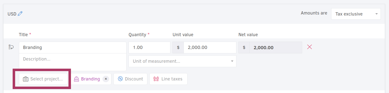 Associate invoice lines with projects