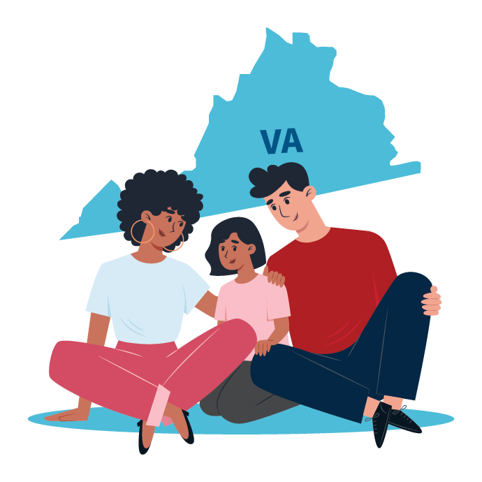 A graphic featuring Virginia, with a family.