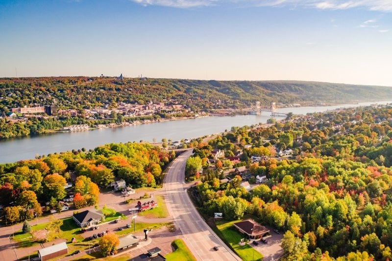 Aerial view of the Houghton and Hancock communities.