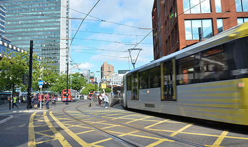 Tram passing through Piccadilly tram station