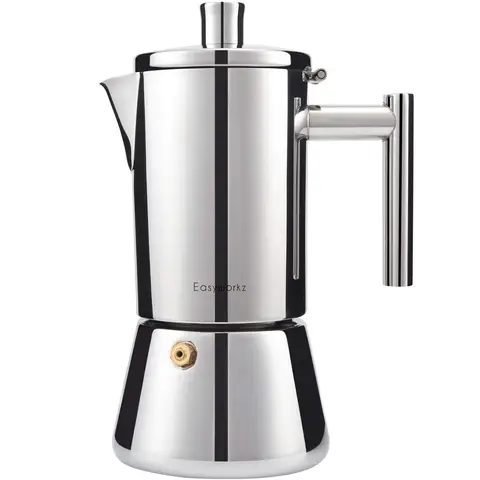 Easyworkz Diego-Stovetop Espresso Maker, Máquina De Café Italiano, Moka Pot Indução, Aço Inoxidável, 4Cup, 6.8 oz