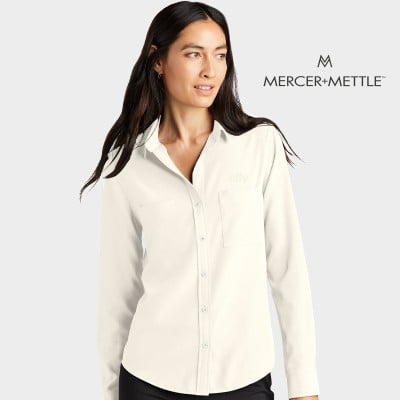 MERCER+METTLE Women's Stretch Crepe Long Sleeve Camp Blouse