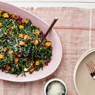 Kale Salad with Roasted Butternut Squash Pomegranate and Pumpkin Seeds